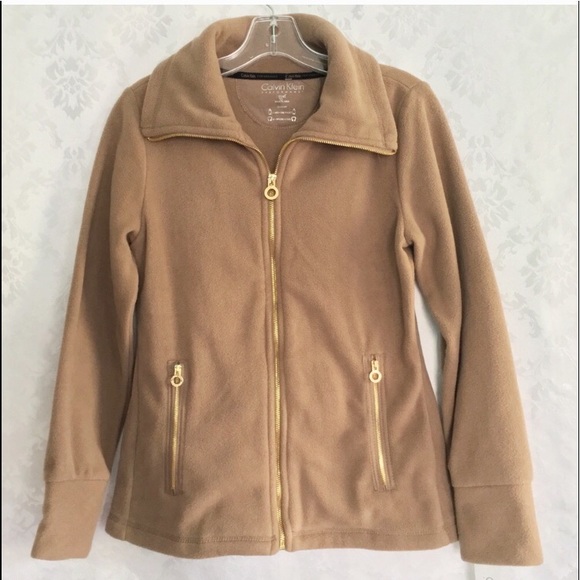NWT Calvin Klein Tan Brown Gold Fleece Zip Up - Picture 3 of 7